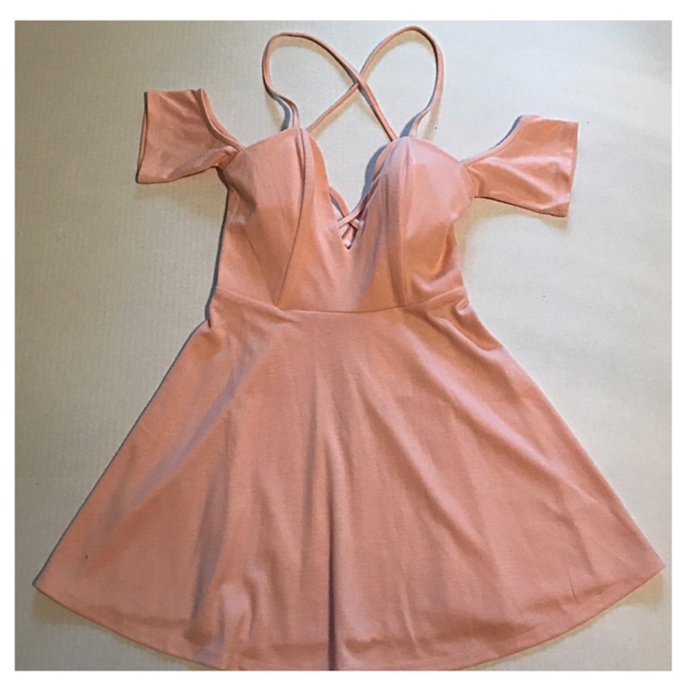 TOBI Open Shoulder Skater Dress Peach/Pink NWT